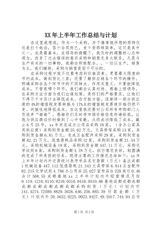 XX年上半年工作总结与计划 