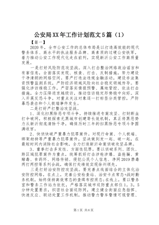 公安局XX年工作计划范文5篇（1）