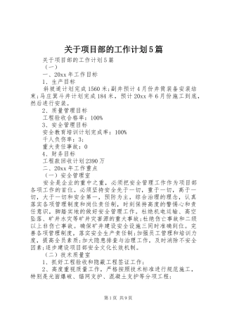 关于项目部的工作计划5篇