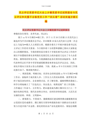 民主评议党委书记大会上乡镇党委书记述职报告与民主评议和处置不合格党员工作“回头看”活动实施方案汇编