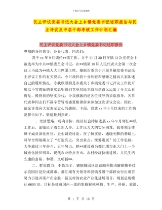 民主评议党委书记大会上乡镇党委书记述职报告与民主评议及中层干部考核工作计划汇编