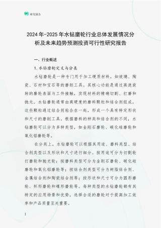 2024年-2025年水钻磨轮行业总体发展情况分析及未来趋势预测投资可行性研究报告