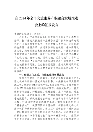 在2024年全市文旅康养产业融合发展推进会上的汇报发言