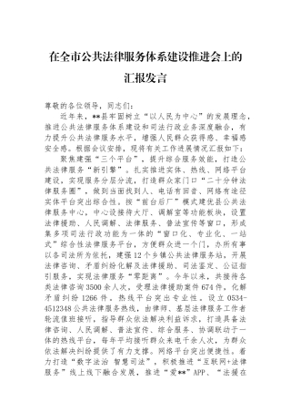 在全市公共法律服务体系建设推进会上的汇报发言