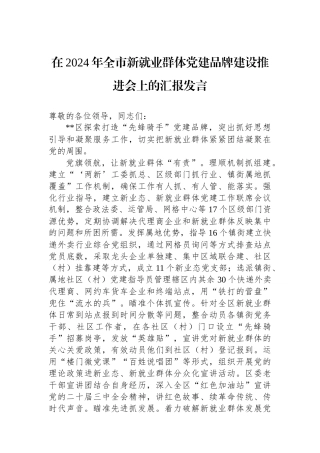 在2024年全市新就业群体党建品牌建设推进会上的汇报发言
