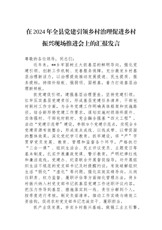 在2024年全县党建引领乡村治理促进乡村振兴现场推进会上的汇报发言