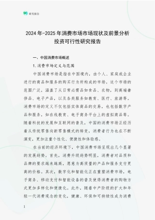 2024年-2025年消费市场市场现状及前景分析投资可行性研究报告