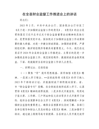 在全县财会监督工作推进会上的讲话