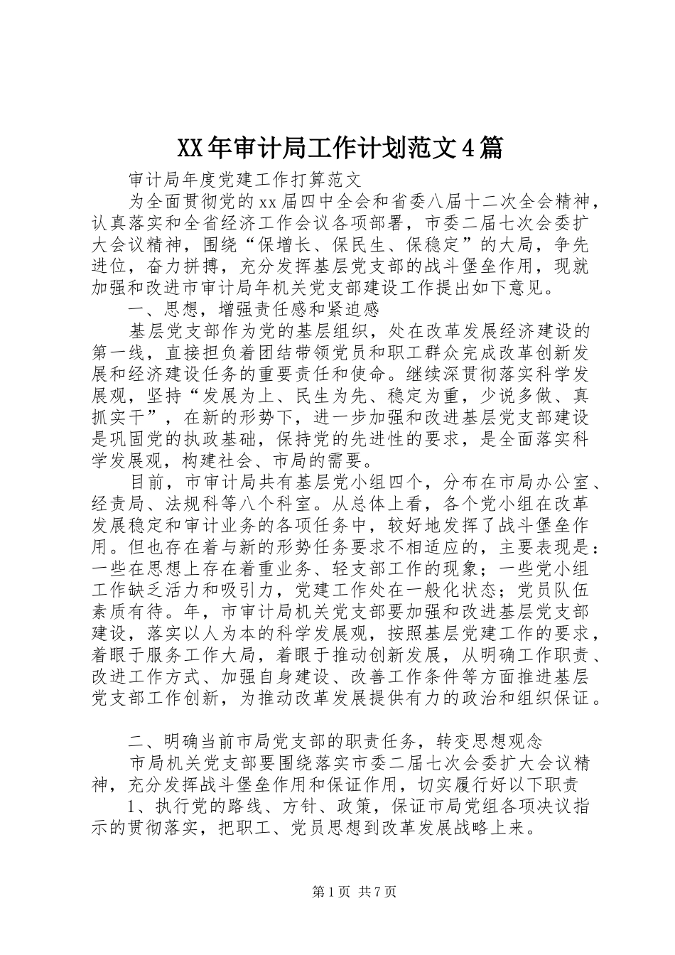 XX年审计局工作计划范文4篇_第1页