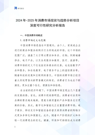 2024年-2025年消费市场现状与趋势分析项目深度可行性研究分析报告
