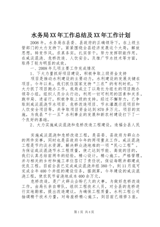 水务局XX年工作总结及XX年工作计划 
