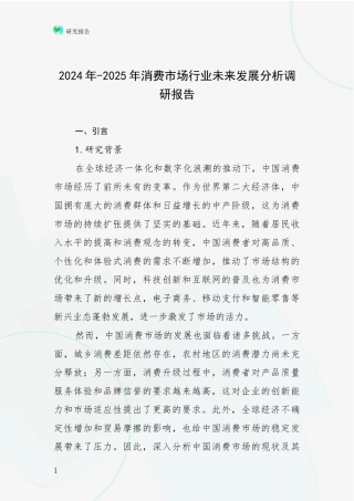 2024年-2025年消费市场行业未来发展分析调研报告