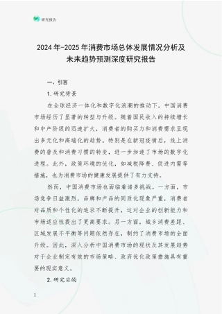 2024年-2025年消费市场总体发展情况分析及未来趋势预测深度研究报告