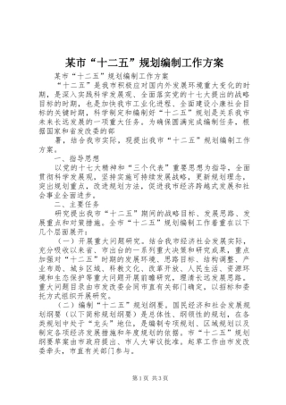 某市“十二五”规划编制工作方案 