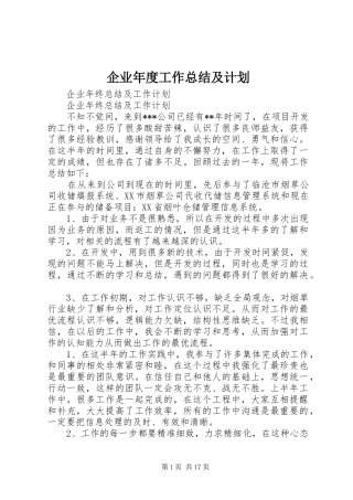 企业年度工作总结及计划 