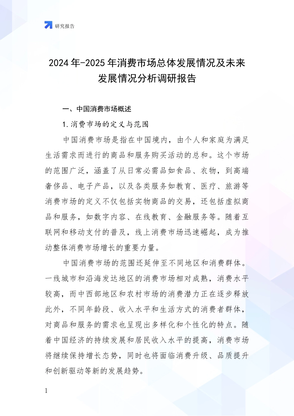 2024年-2025年消费市场总体发展情况及未来发展情况分析调研报告_第1页