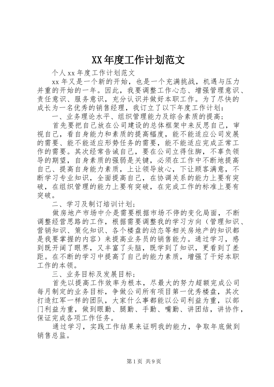 XX年度工作计划范文 _第1页