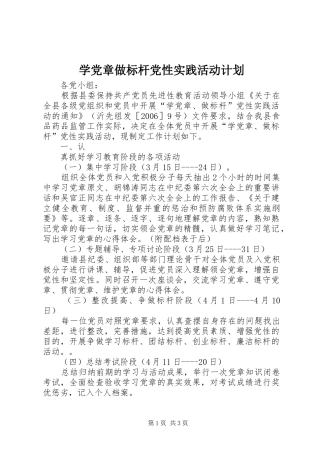 学党章做标杆党性实践活动计划 