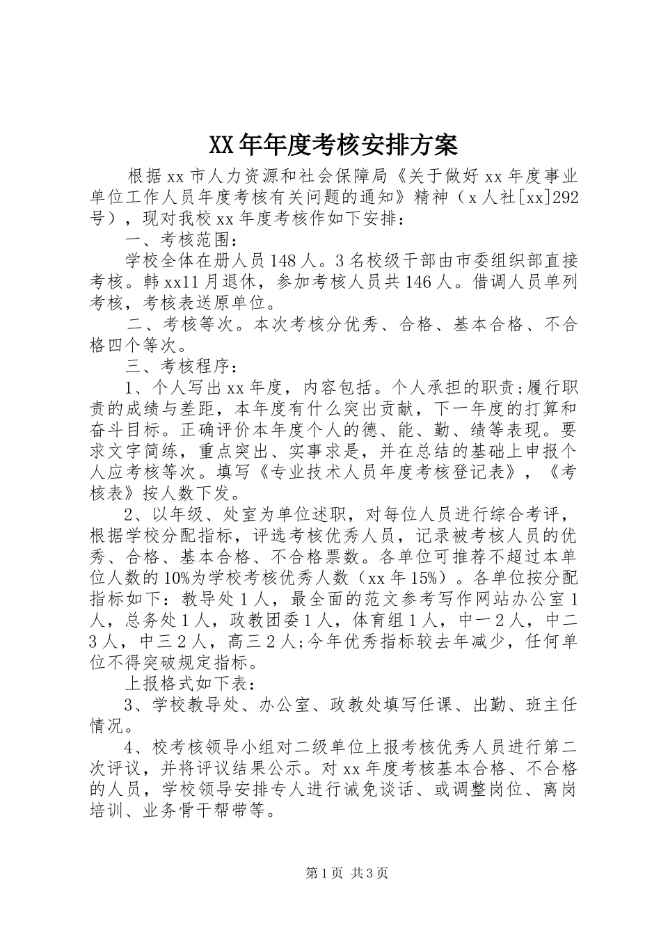 XX年年度考核安排方案 _第1页