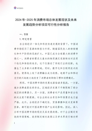 2024年-2025年消费市场总体发展现状及未来发展趋势分析项目可行性分析报告