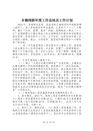乡镇残联年度工作总结及工作计划 