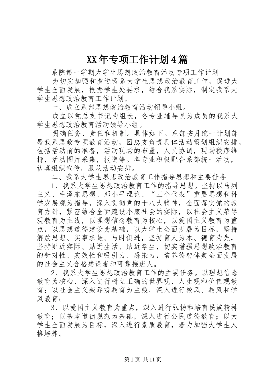 XX年专项工作计划4篇_第1页