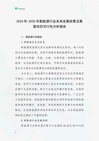2024年-2025年新能源行业未来发展前景及展望项目可行性分析报告