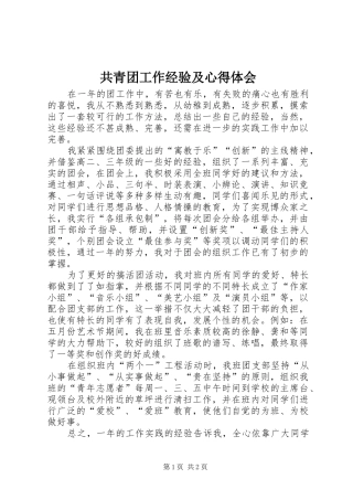 共青团工作经验及心得体会