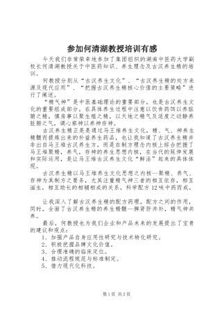 参加何清湖教授培训有感