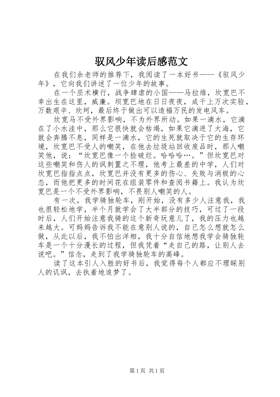 驭风少年读后感范文_第1页