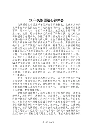 XX年民族团结心得体会