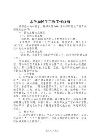 水务局民生工程工作总结