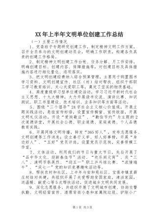 XX年上半年文明单位创建工作总结