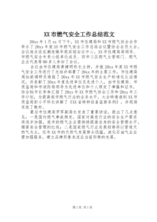 XX市燃气安全工作总结范文