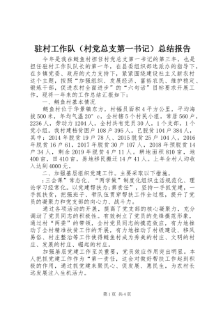 驻村工作队（村党总支第一书记）总结报告