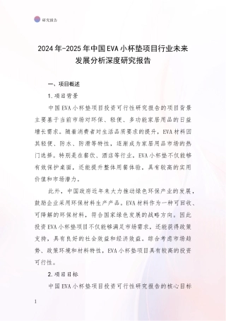 2024年-2025年中国EVA小杯垫项目行业未来发展分析深度研究报告