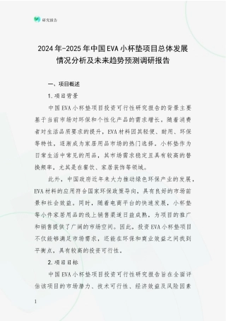 2024年-2025年中国EVA小杯垫项目总体发展情况分析及未来趋势预测调研报告