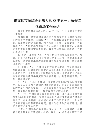 市文化市场综合执法大队XX年五一小长假文化市场工作总结