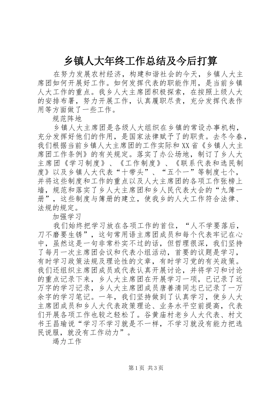 乡镇人大年终工作总结及今后打算_1_第1页