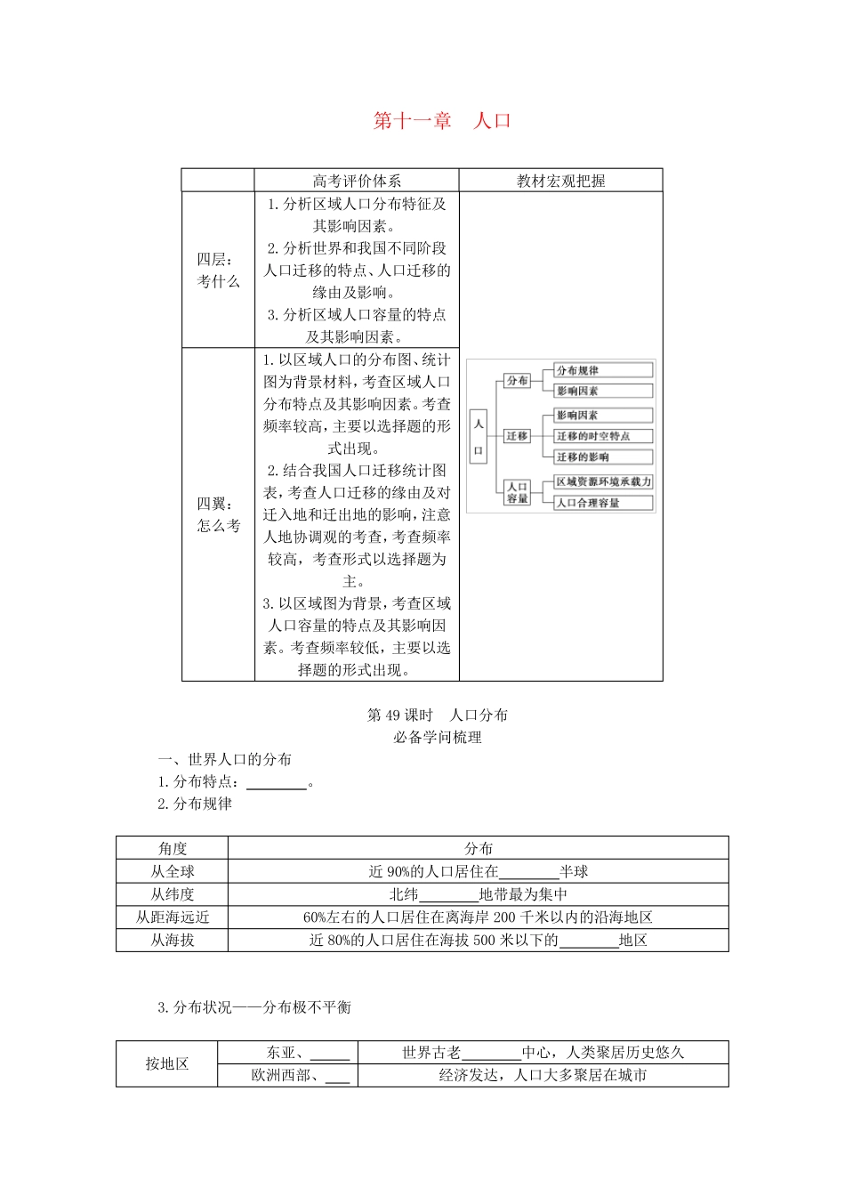 2025版新教材高考地理全程一轮总复习第二部分人文地理第十一章人口第49课时人口分布学生用书新人教版_第1页