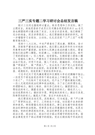 三严三实专题二学习研讨会总结发言稿