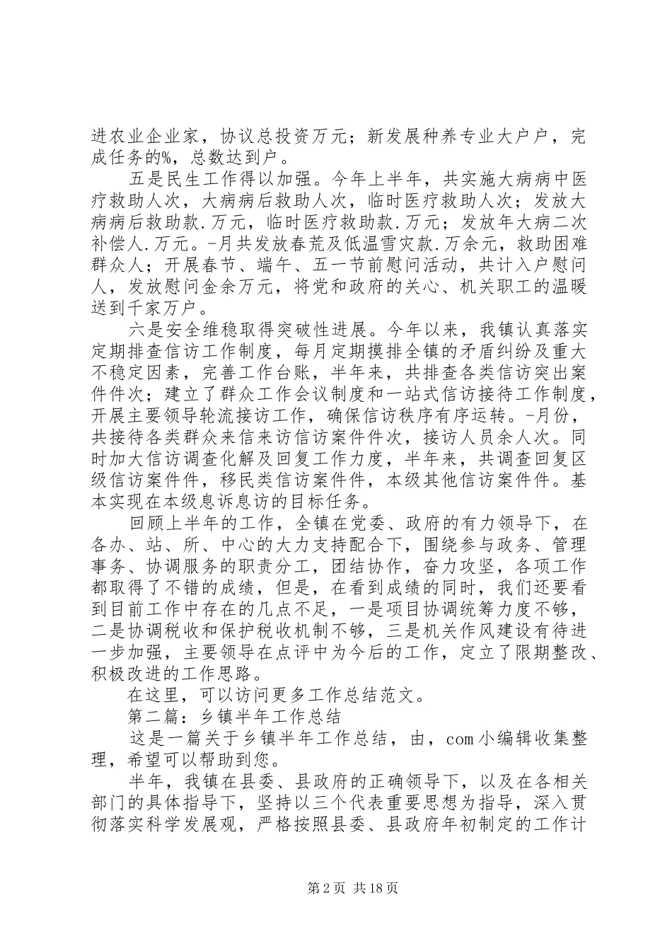 乡镇半年工作总结(精选多篇)_第2页