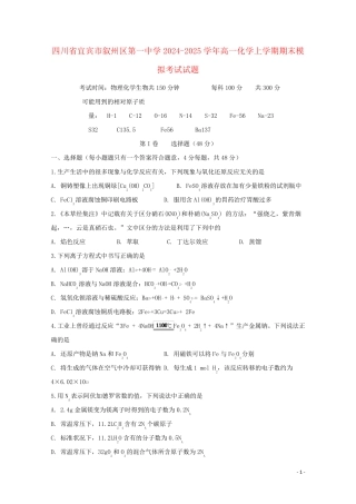 四川省宜宾市叙州区第一中学2024_2025学年高一化学上学期期末模拟考试试题