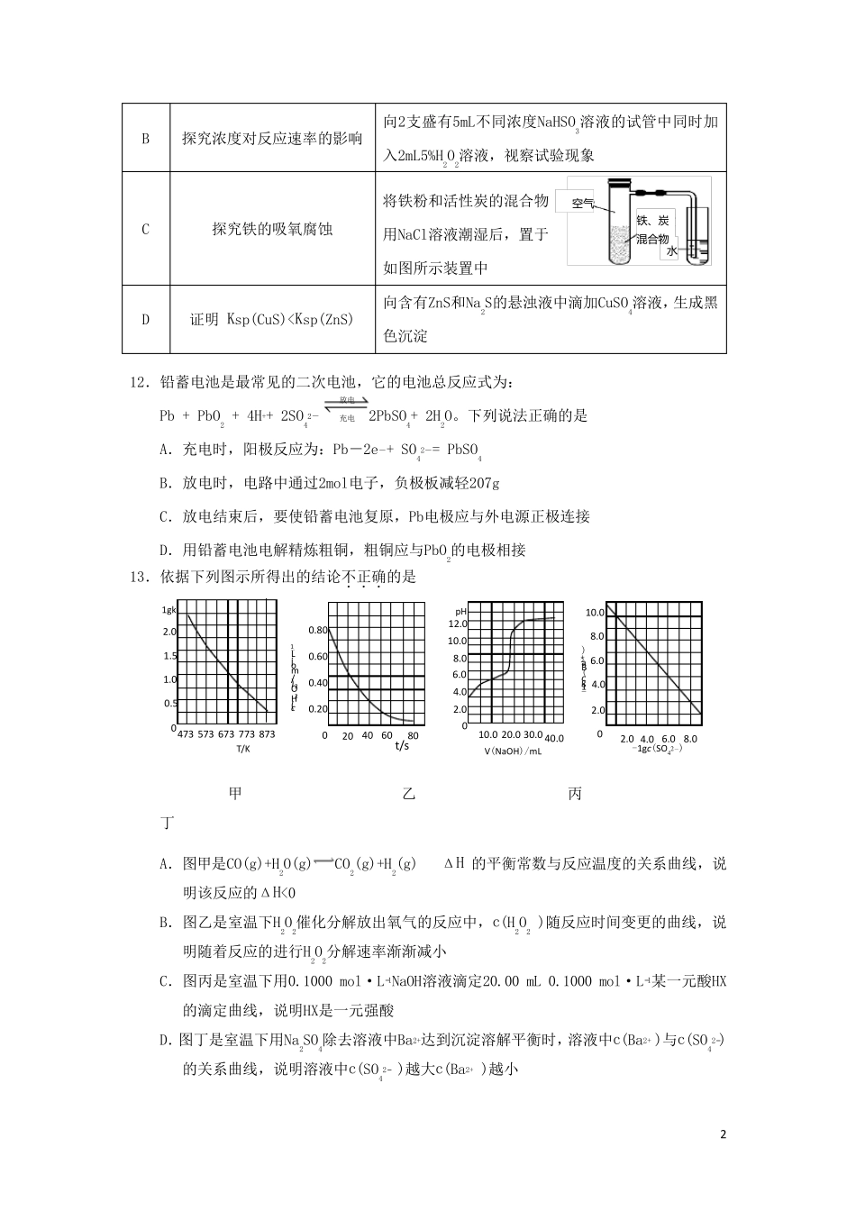 四川省眉山市2024_2025学年高二化学上学期期末考试试题_第2页