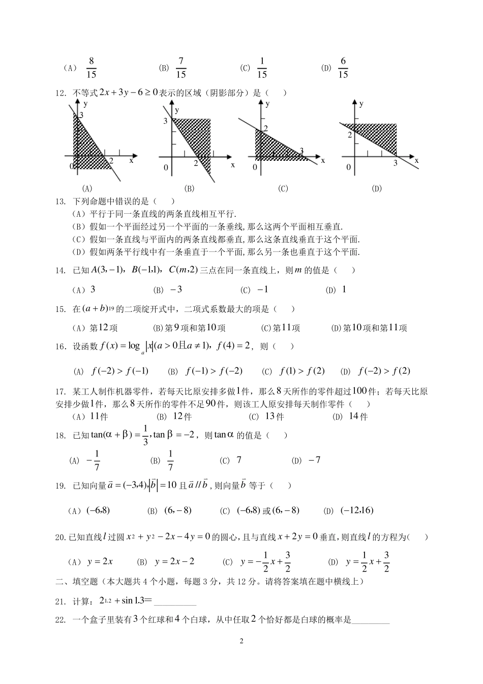 山东省2024年高等职业教育对口招生考试数学试题_第2页