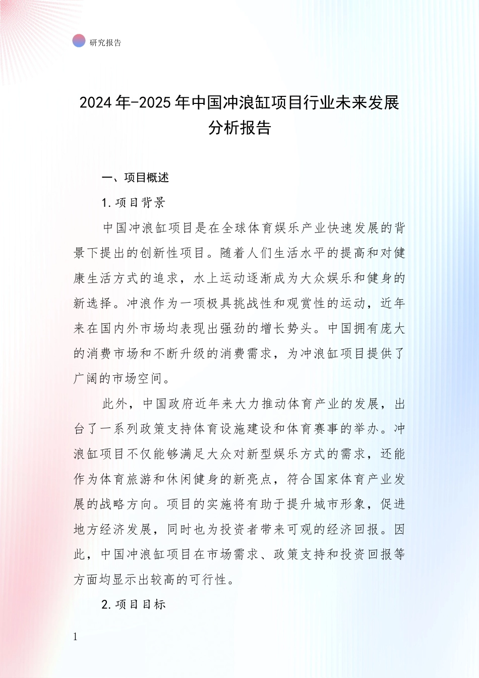 2024年-2025年中国冲浪缸项目行业未来发展分析报告_第1页