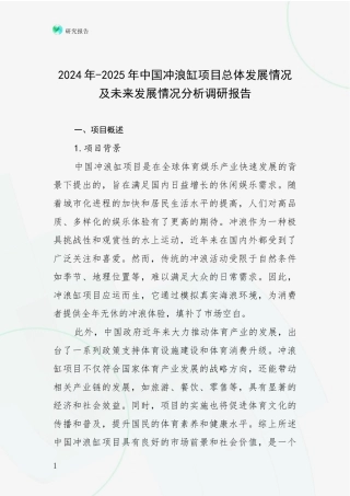 2024年-2025年中国冲浪缸项目总体发展情况及未来发展情况分析调研报告