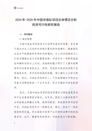 2024年-2025年中国冲浪缸项目总体情况分析投资可行性研究报告