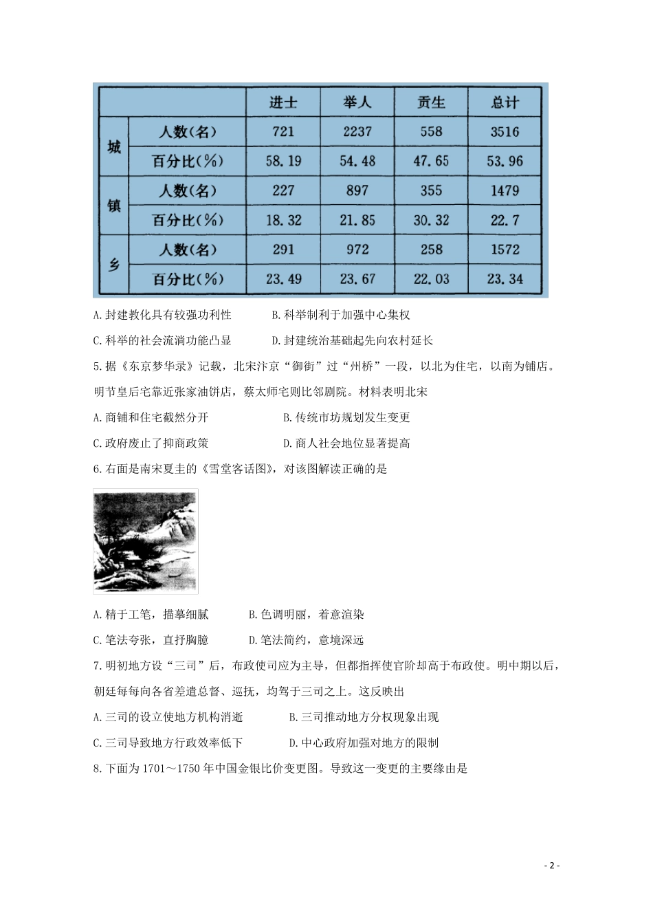 陕西省汉中市汉台区2024_2025学年高二历史下学期期末考试试题_第2页
