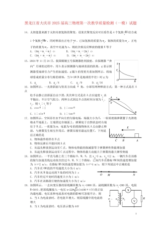 黑龙江省大庆市2025届高三物理第一次教学质量检测一模试题